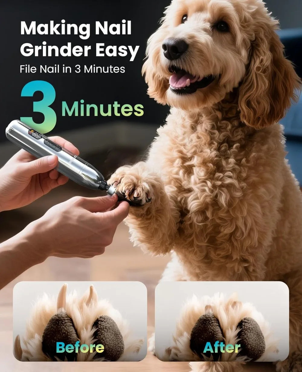 Dog Clippers for Thick Coats, 4-in-1 Grooming Kit Low Noise Stainless Steel Blade, Cordless Paw Trimmer & Nail Grinder for Small Large Dogs Cats