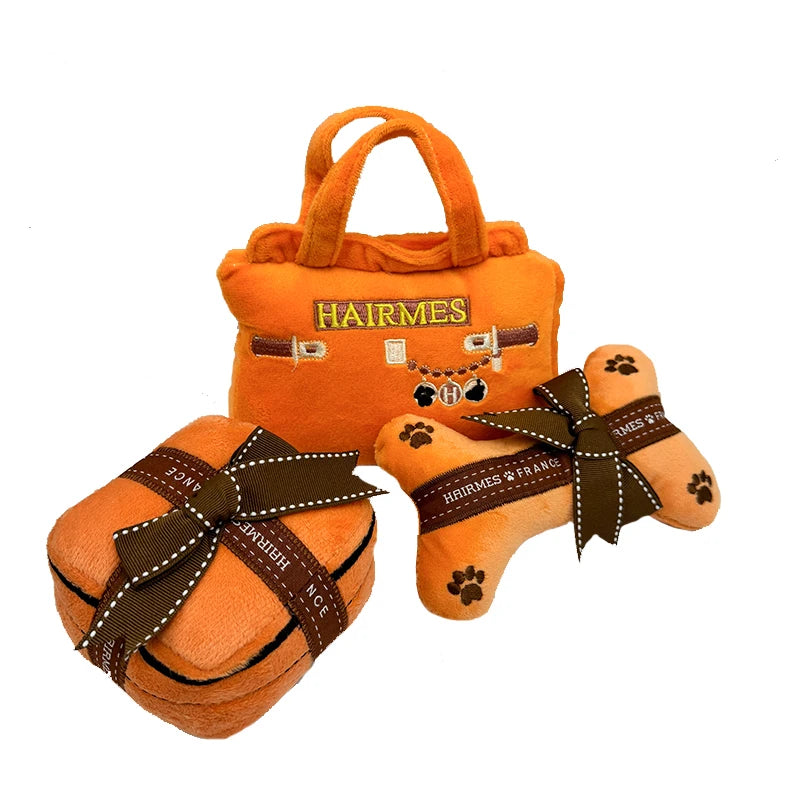 Luxury Desigenr Handbag Dog Toys Plush Squeaky Pet Accessory Puppy Chewing Bite Toy