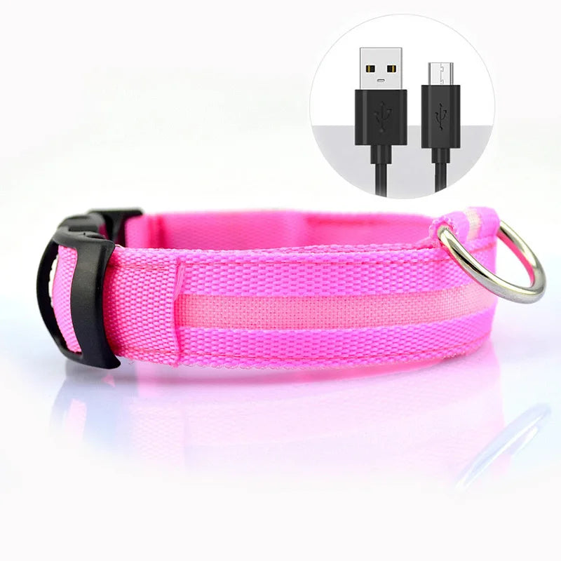 LED Illuminated Dog Collar Adjustable Flashing Lights USB Rechargeable Suitable For Small,Medium,Large,Dog Pet Safety Harness