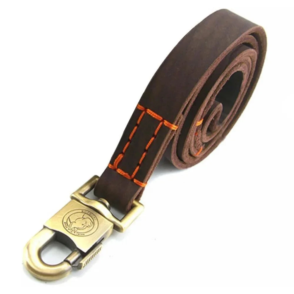 Leather Heavy Duty Dog Leash Upgrade Widen Braided Dog Leash Brown Training Leather Pet Leash Suitable for Medium and Large Dogs