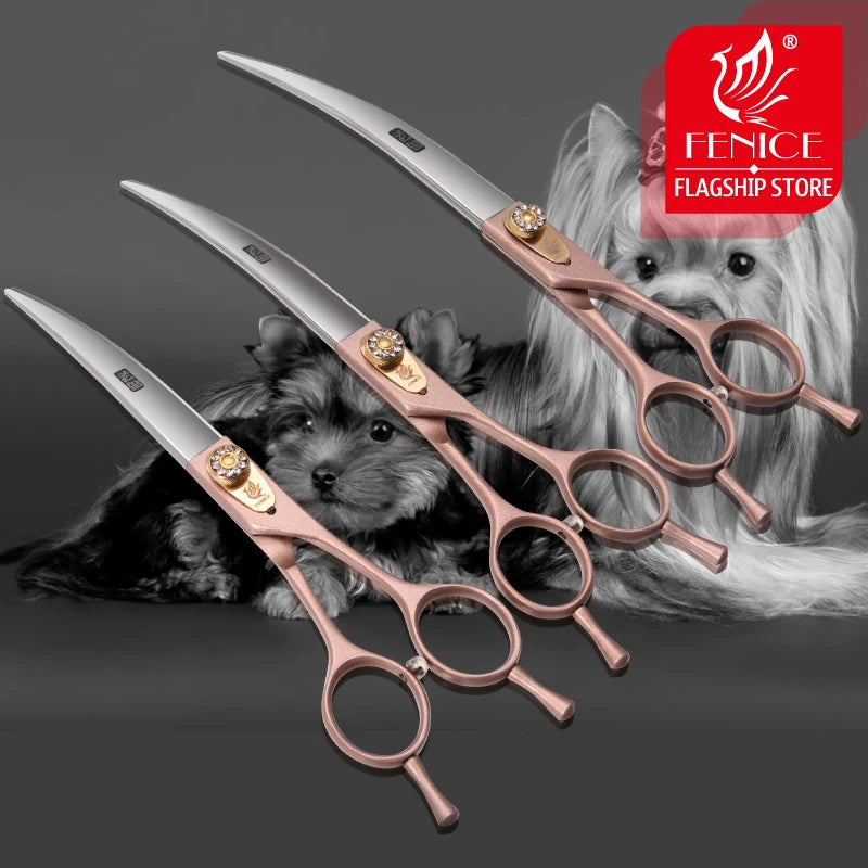 Fenice JP440C Steel Dog Scissors 7/7.5/8 Inch Pet Grooming Shears Curved Hair Trimming Scissors for Dogs Professional Groomer