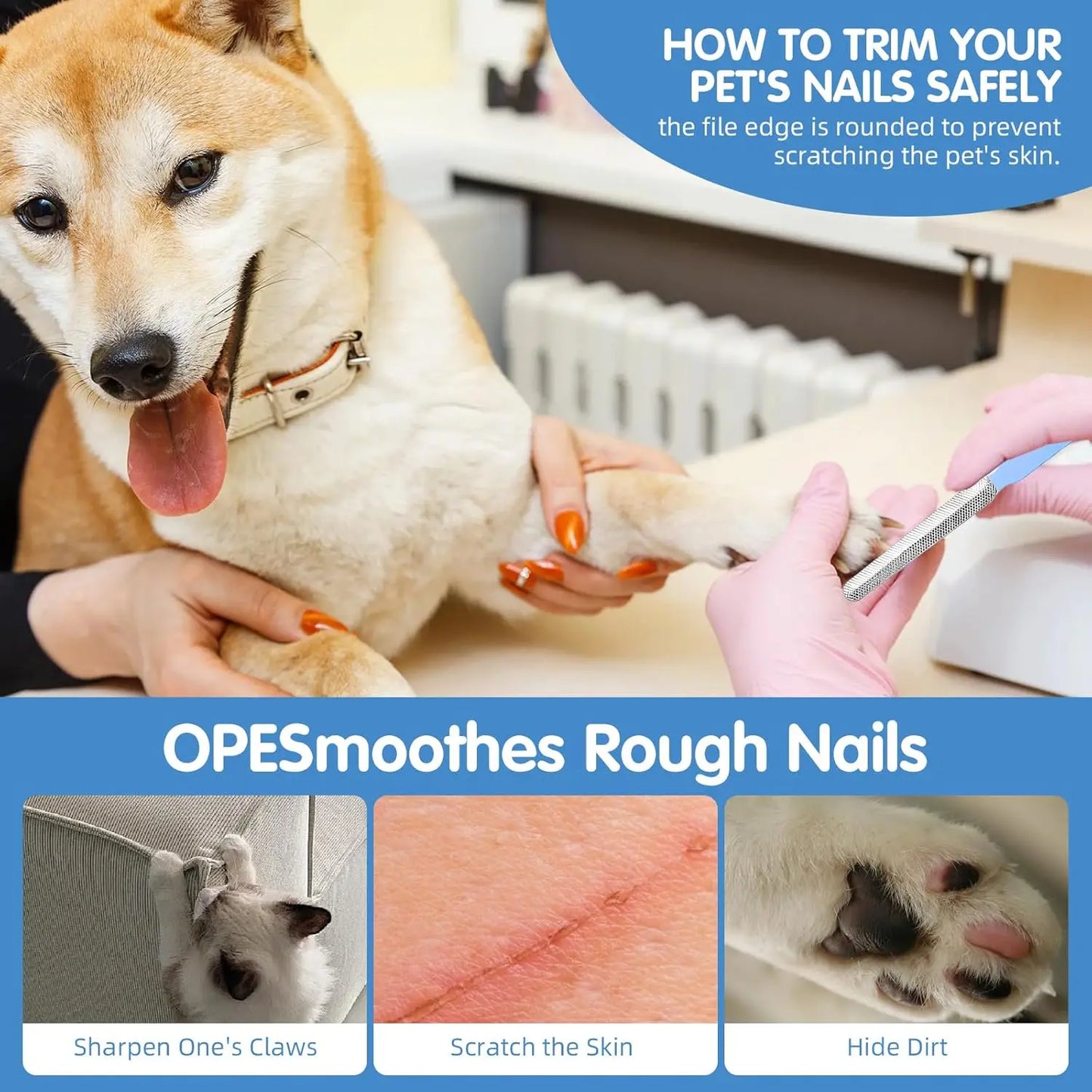 Pet Grooming Kit, Self-Cleaning Slicker Brush & Nail Clipper for Dogs Cats, Remove Loose Hair, Blue