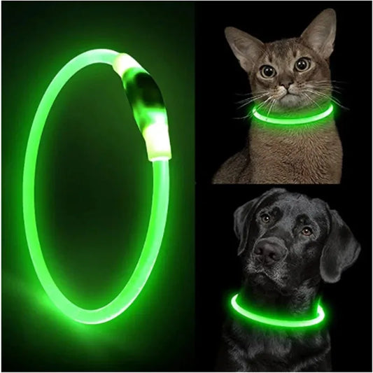LED dog collar, USB rechargeable illuminated pet dog collar, 3 modes, LED illuminated anti-lost dog collar