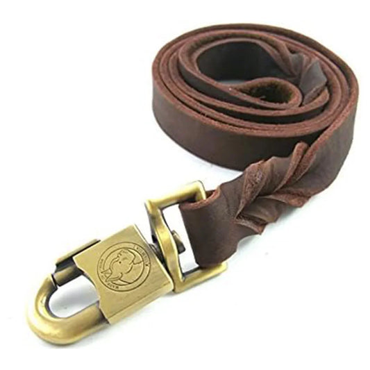 Leather Heavy Duty Dog Leash Upgrade Widen Braided Dog Leash Brown Training Leather Pet Leash Suitable for Medium and Large Dogs