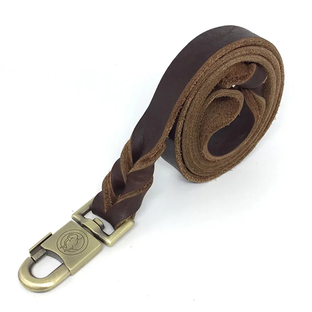 Leather Heavy Duty Dog Leash Upgrade Widen Braided Dog Leash Brown Training Leather Pet Leash Suitable for Medium and Large Dogs