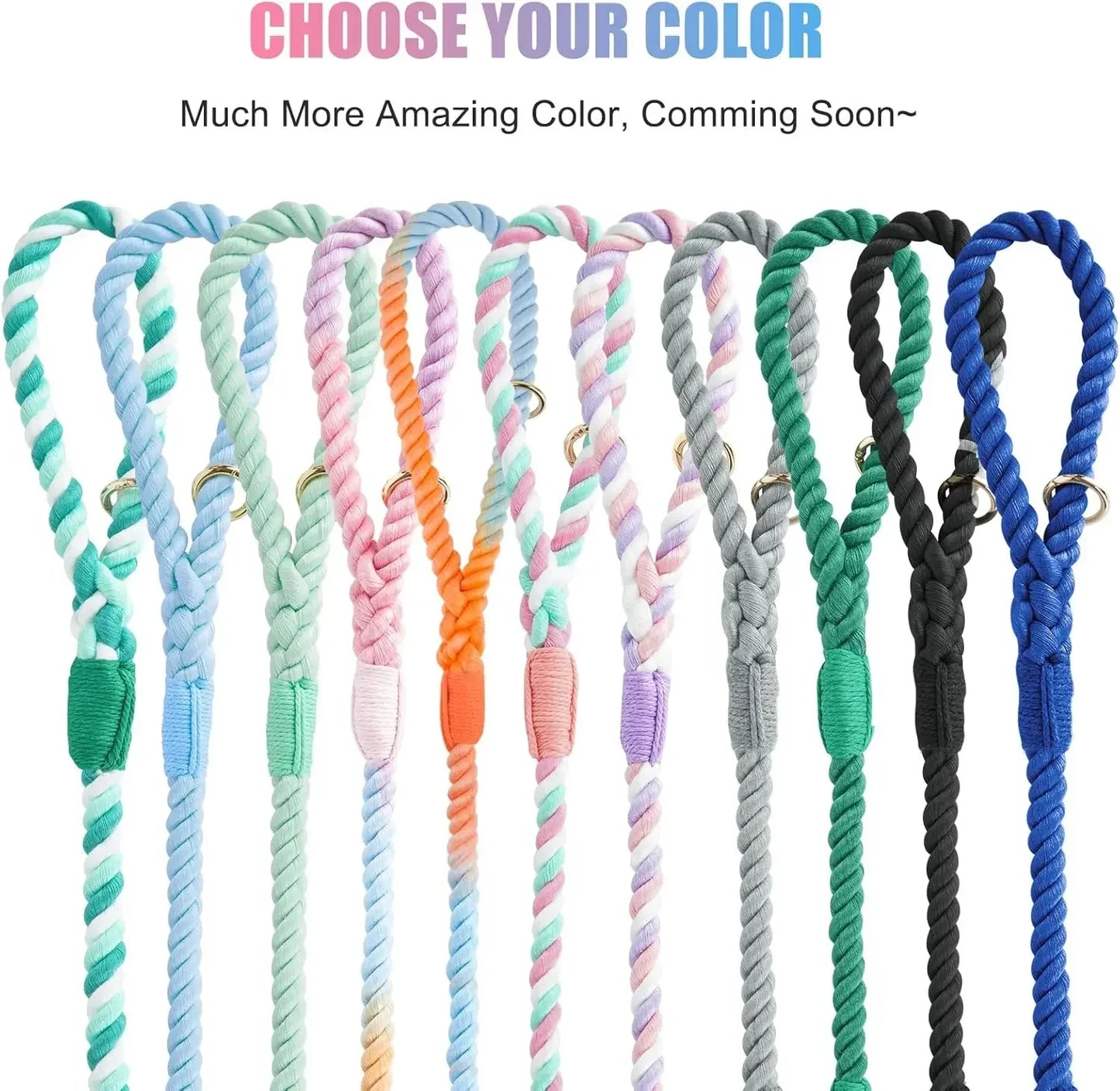 Handmade Braided Cotton Dog Leash 5 FT Heavy Duty Metal Clasp For Small Medium Large Dogs Colorful Macaron