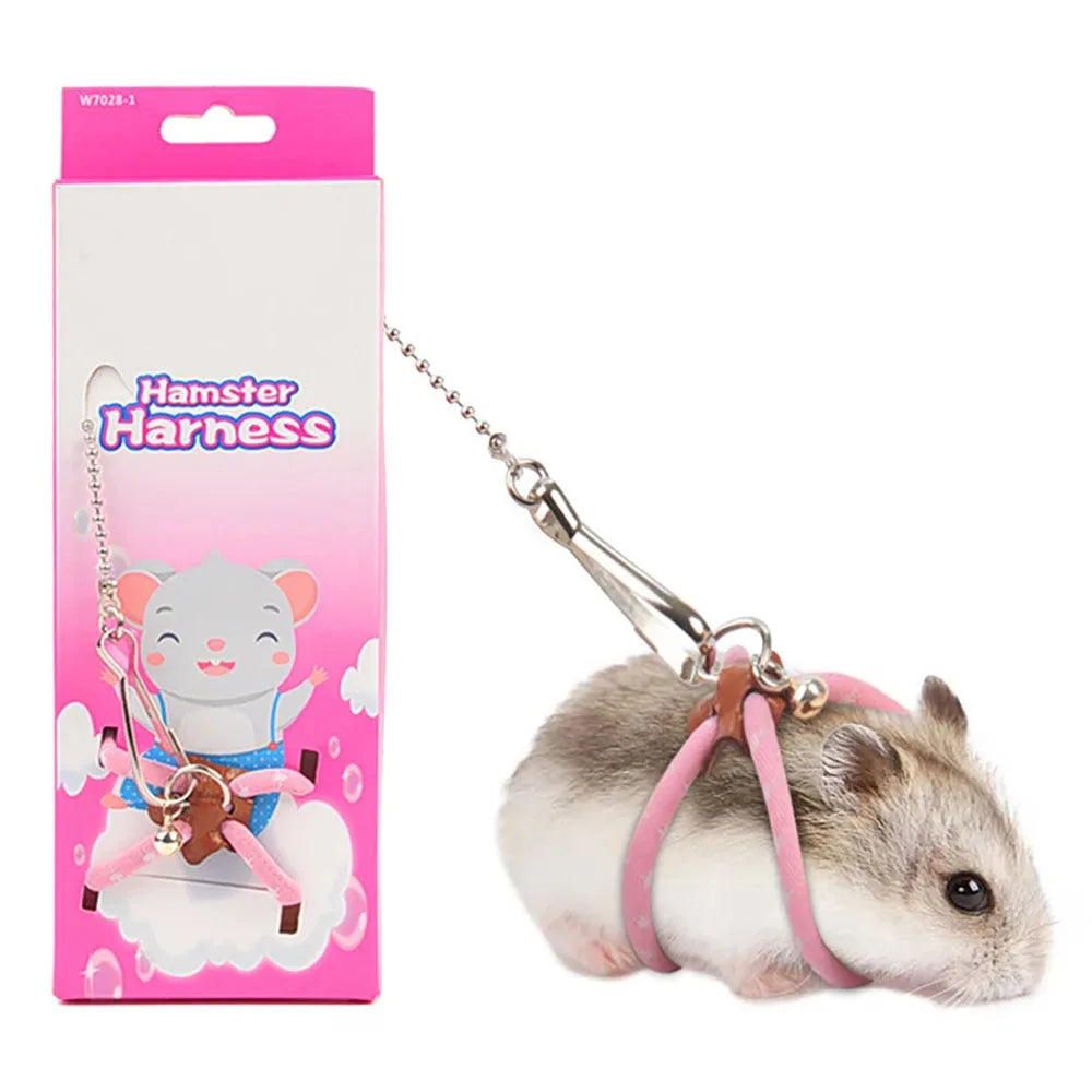 Adjustable Soft Pet Harness with Bell Leash Set Hamster Harness Leash Anti-Bite Pet Walking