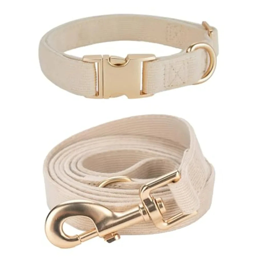 Soft Dog Collar and Leash Set Adjustable Woven Tweed Dog Collars with Metal Buckle and Lead for Dogs, Pink