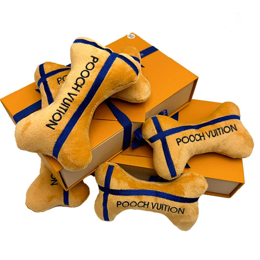Fashion Designer Cotton Interactive Bite Dog Toys Luxury Holiday Birthday Dog Bone Toy Wither Squeaker
