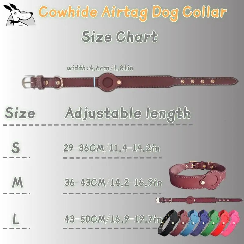 Leather collar locator collar pet dog collar tracking Full grain cowhide detachable