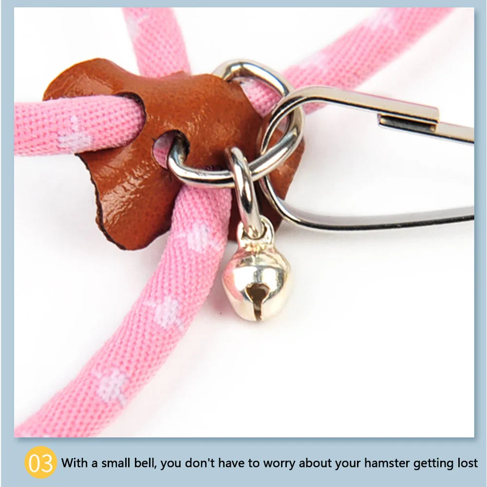 Adjustable Soft Pet Harness with Bell Leash Set Hamster Harness Leash Anti-Bite Pet Walking