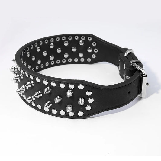 Pug Dog Collar Leather Adjustable Spikes Pet Collar for Medium Lager Dogs Brown Bull Dog Coleira para perro pitbull pet supplies