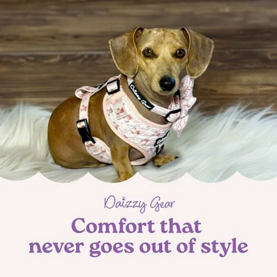 Dog Collar and Harness Set No Pull, All-Weather, Breathable Harness and Leash Set with Collar, Bandana, Sailor Bow and Poop Bag
