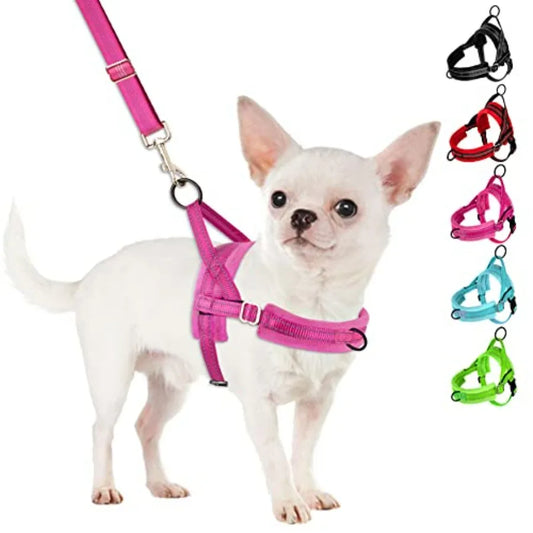 No Pull Dog Harness and Leash Set, Puppy Soft Vest Harness Neck and Chest Adjustable, Reflective Lightweight Harness and Anti-T
