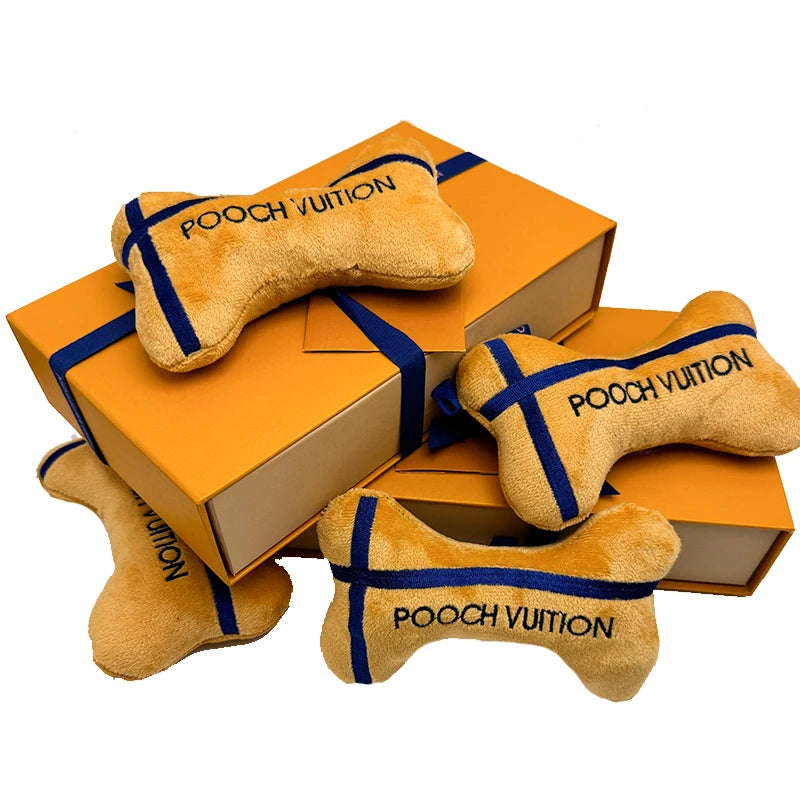 Fashion Designer Cotton Interactive Bite Dog Toys Luxury Holiday Birthday Dog Bone Toy Wither Squeaker