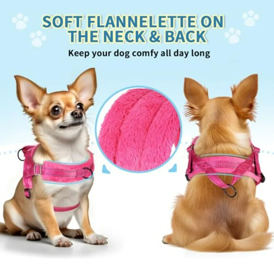 No Pull Dog Harness and Leash Set, Puppy Soft Vest Harness Neck and Chest Adjustable, Reflective Lightweight Harness and Anti-T