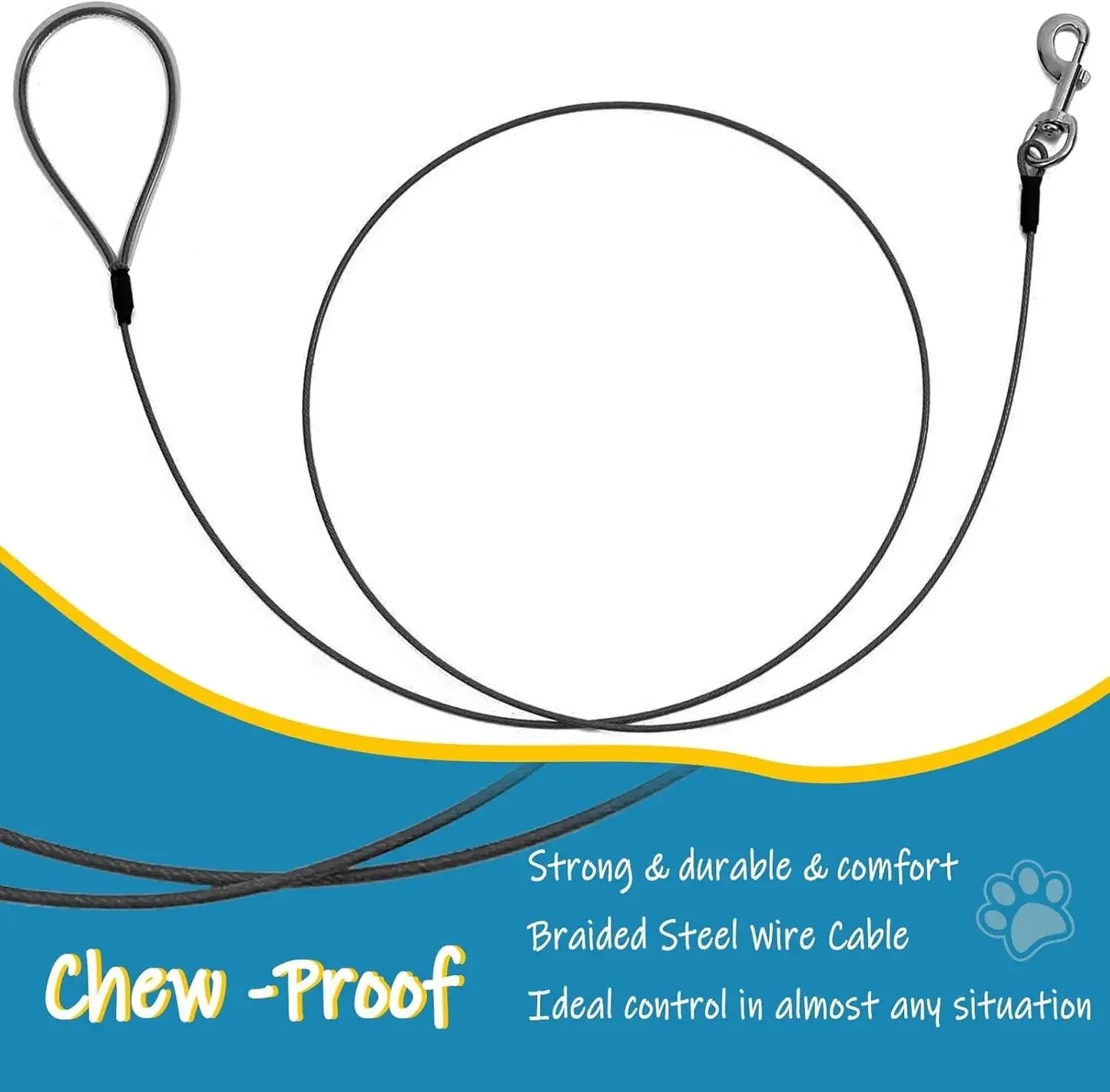 Chew Proof Dog Leash 6FT Heavy Duty Metal Cable Lead For Large Dogs And Teething Puppies Coated Wire Rope With 360 Rotating Clip Black Blue