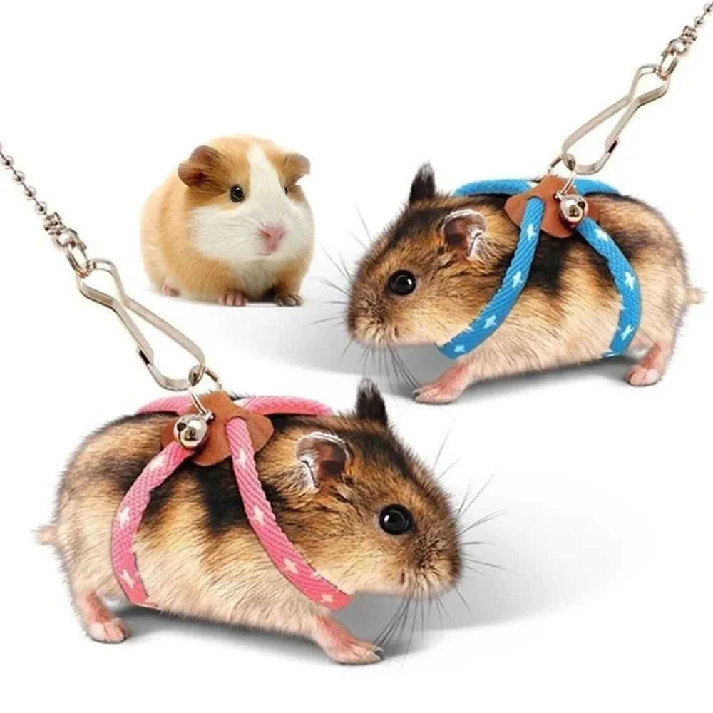 Adjustable Soft Pet Harness with Bell Leash Set Hamster Harness Leash Anti-Bite Pet Walking