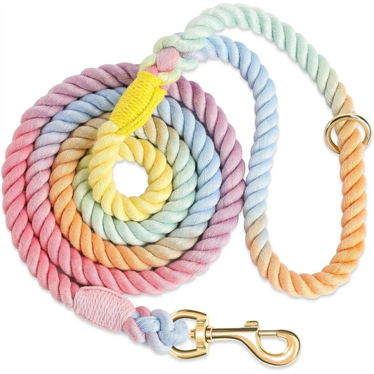 Handmade Braided Cotton Dog Leash 5 FT Heavy Duty Metal Clasp For Small Medium Large Dogs Colorful Macaron