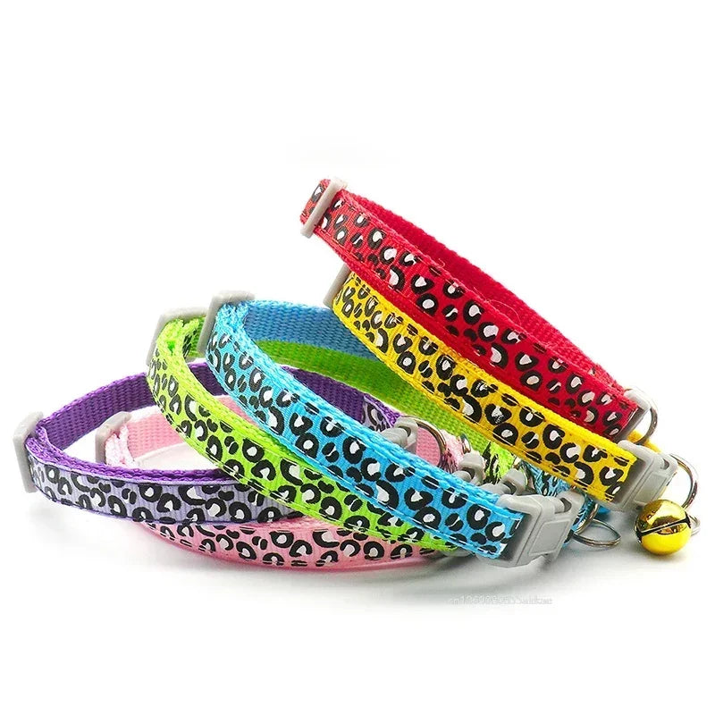 Cute Leopard Print Cat Dog Collars Adjustable Buckle Puppy Cartoon Pet Puppy Collars Leads Pet Accessories Cat Supplies