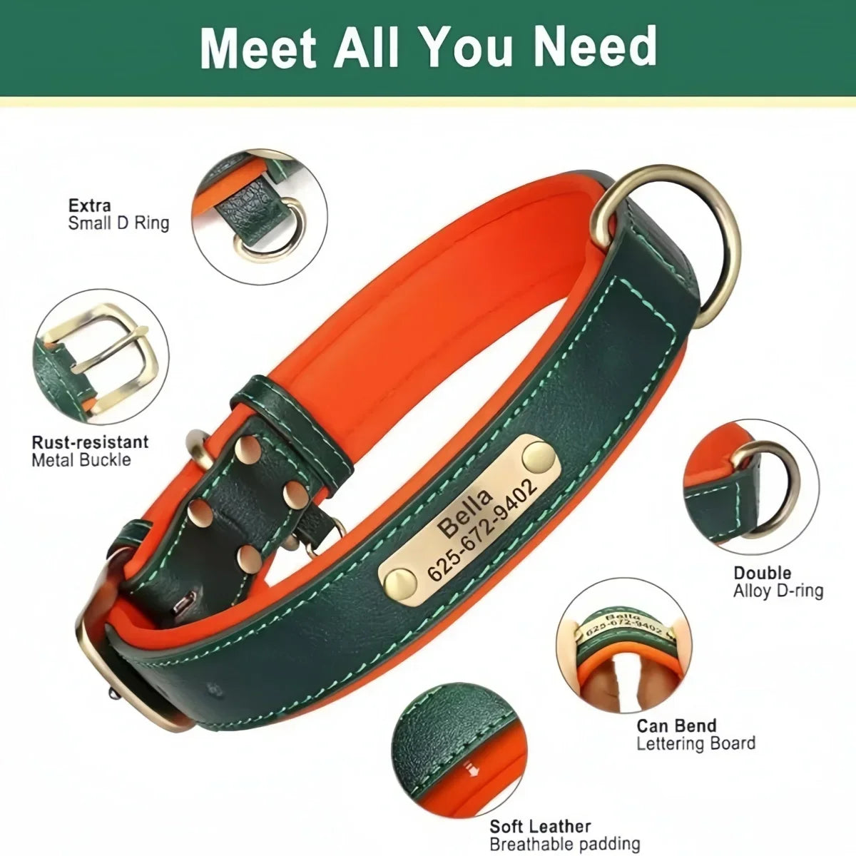 Personalized Leash Custom Dog Collar PU Leather Pet Dog Tag Collars Free Engraved Nameplate For Small Medium Large Dogs Pitbull