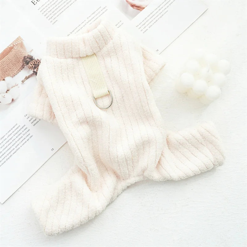 Cute Pet Plush Dog Jumpsuit Warm Soft Dog Clothes Winter Puppy Overalls Fashion Solid Cat Pajamas Pet Costumes Chihuahua Clothes