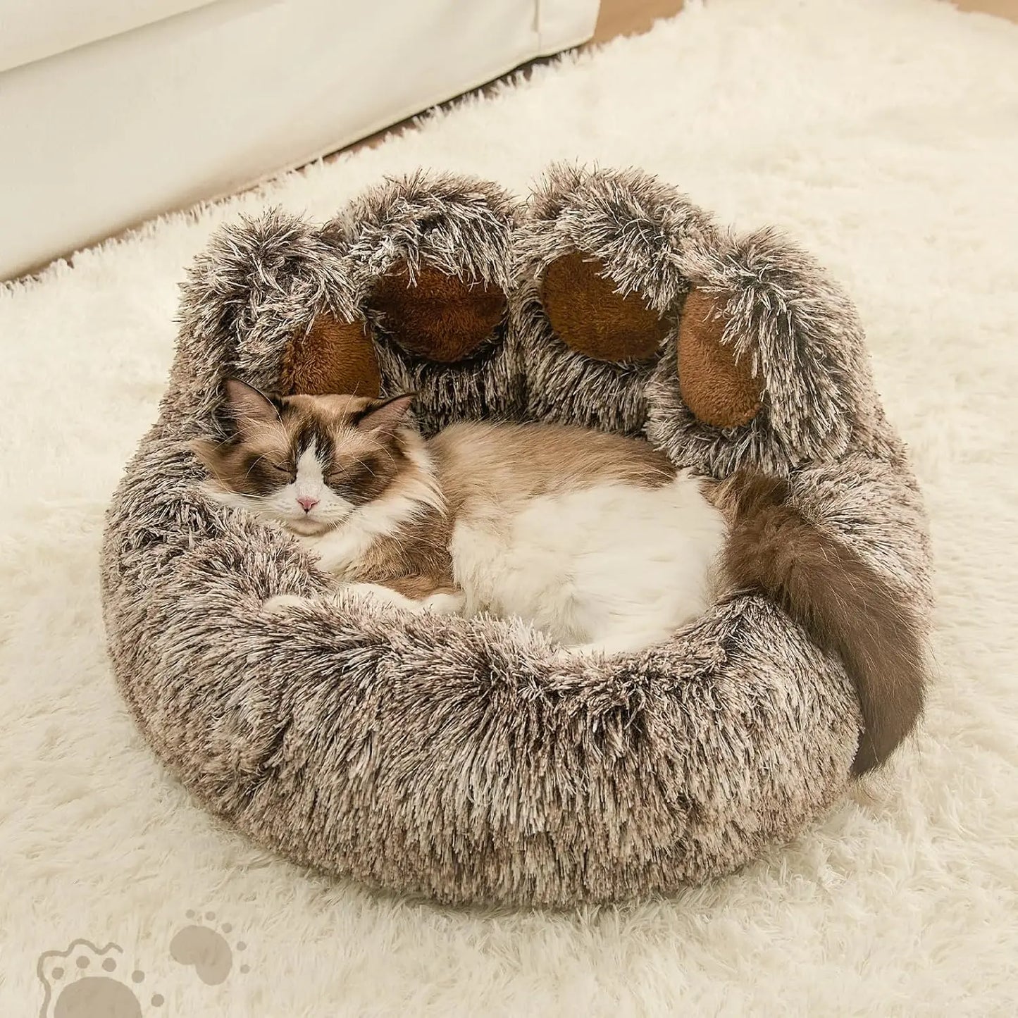 Plush Faux Fur Donut Pet Bed for Dogs & Cats, Machine Washable Non-Slip Bottom, Medium Gray