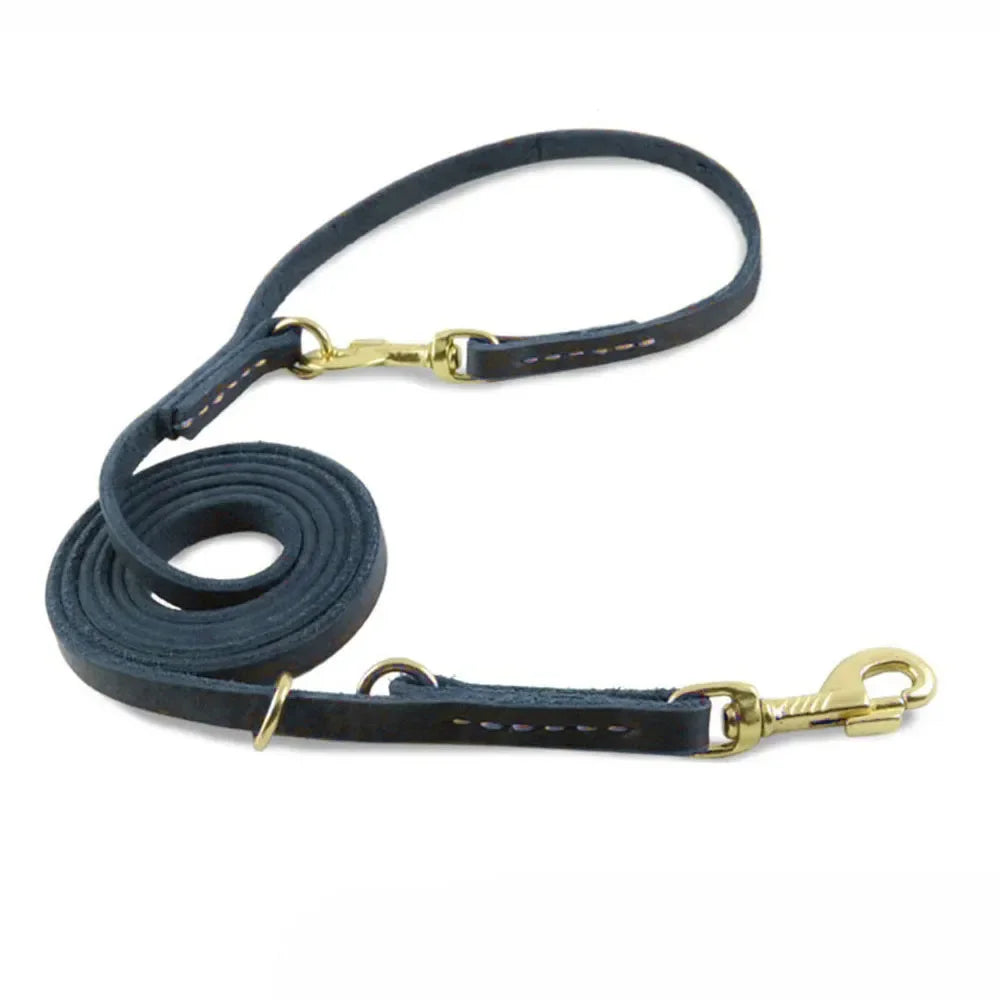 Genuine Leather Hands Free Adjustable Service Dog Leash Strong Multi Function Cross Body Leash for Dogs 7 Uses in One Pet Lead
