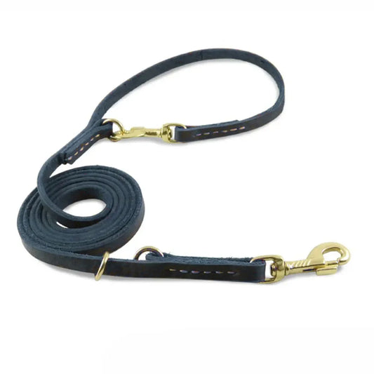 Genuine Leather Hands Free Adjustable Service Dog Leash Strong Multi Function Cross Body Leash for Dogs 7 Uses in One Pet Lead