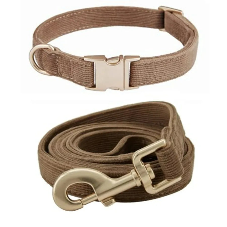 Soft Dog Collar and Leash Set Adjustable Woven Tweed Dog Collars with Metal Buckle and Lead for Dogs, Pink