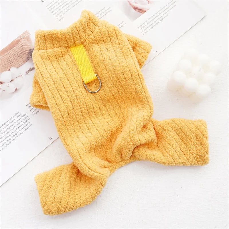 Cute Pet Plush Dog Jumpsuit Warm Soft Dog Clothes Winter Puppy Overalls Fashion Solid Cat Pajamas Pet Costumes Chihuahua Clothes