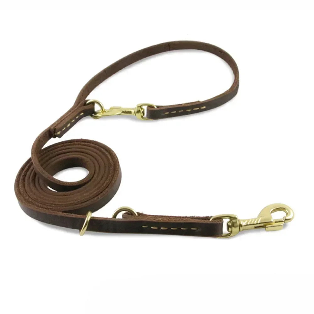Genuine Leather Hands Free Adjustable Service Dog Leash Strong Multi Function Cross Body Leash for Dogs 7 Uses in One Pet Lead