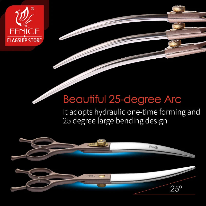 Fenice JP440C Steel Dog Scissors 7/7.5/8 Inch Pet Grooming Shears Curved Hair Trimming Scissors for Dogs Professional Groomer