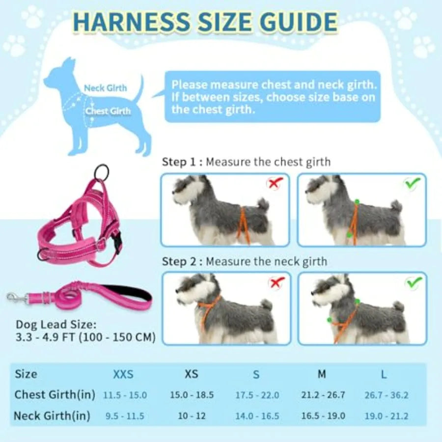 No Pull Dog Harness and Leash Set, Puppy Soft Vest Harness Neck and Chest Adjustable, Reflective Lightweight Harness and Anti-T