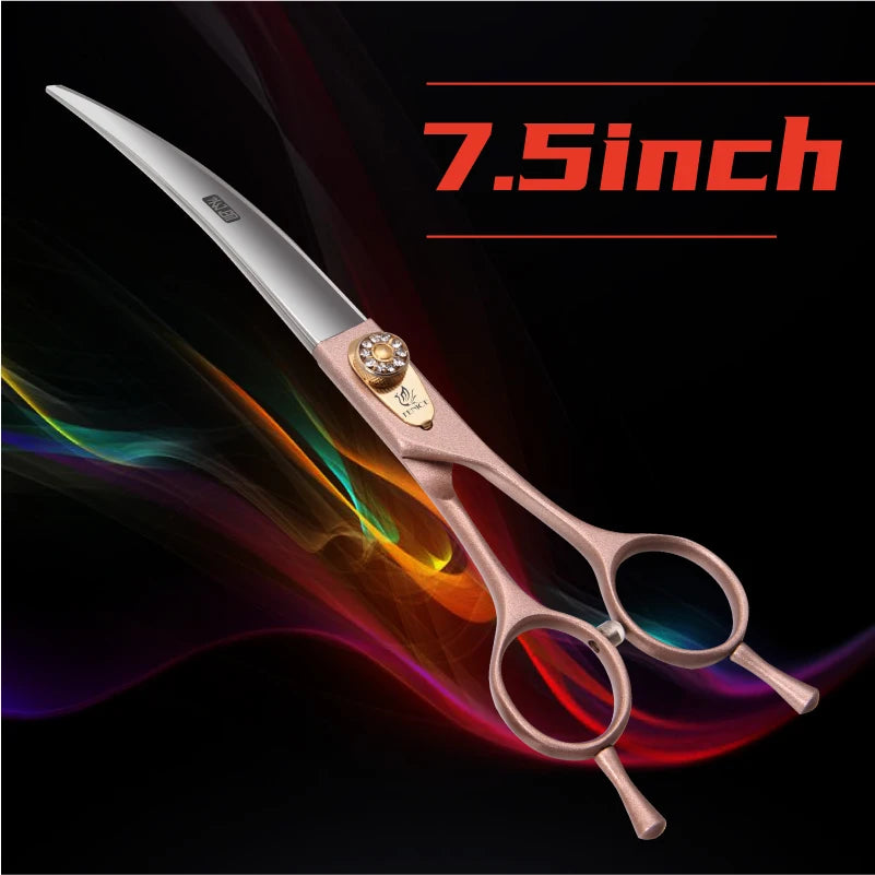 Fenice JP440C Steel Dog Scissors 7/7.5/8 Inch Pet Grooming Shears Curved Hair Trimming Scissors for Dogs Professional Groomer