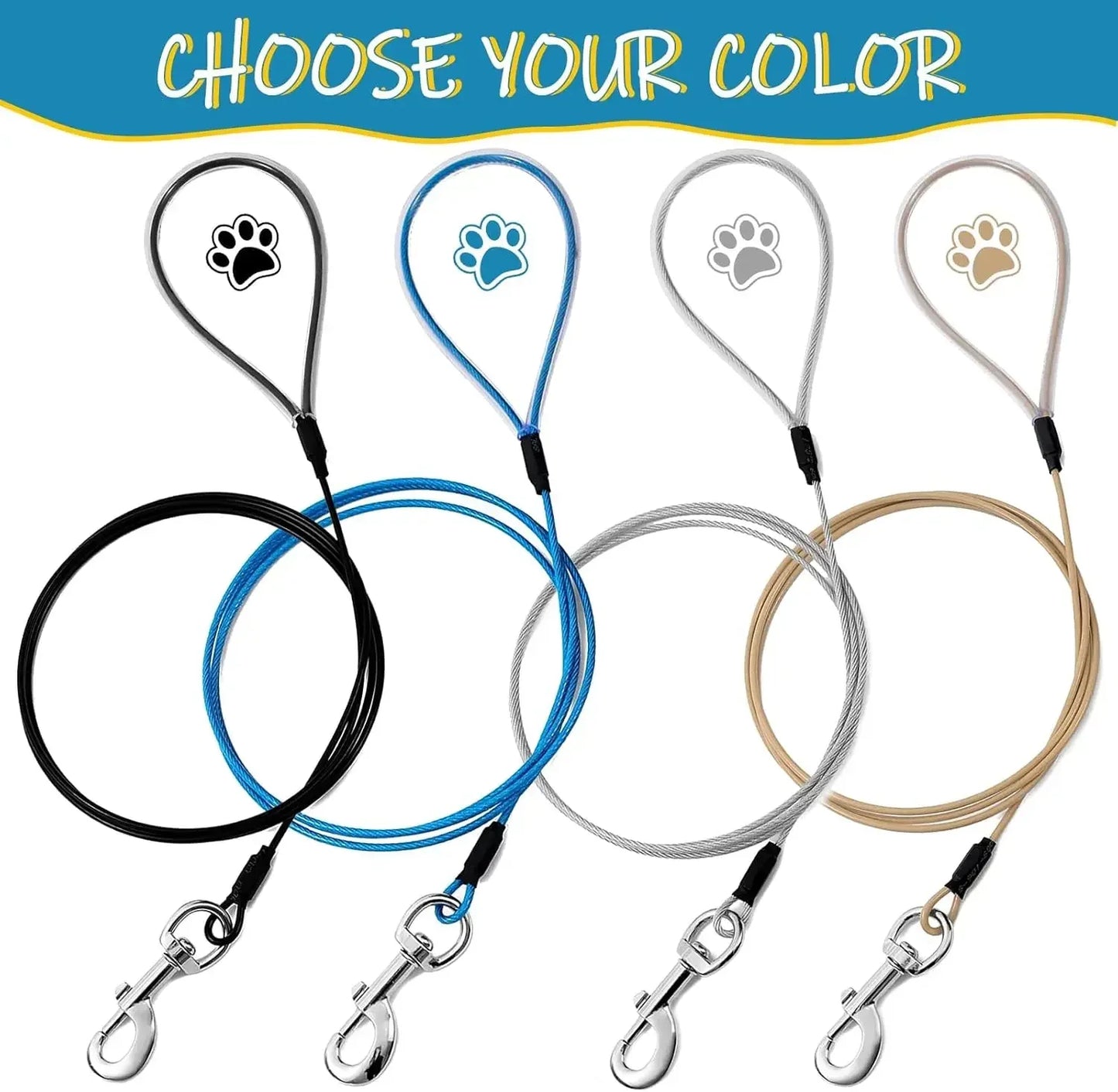 Chew Proof Dog Leash 6FT Heavy Duty Metal Cable Lead For Large Dogs And Teething Puppies Coated Wire Rope With 360 Rotating Clip Black Blue