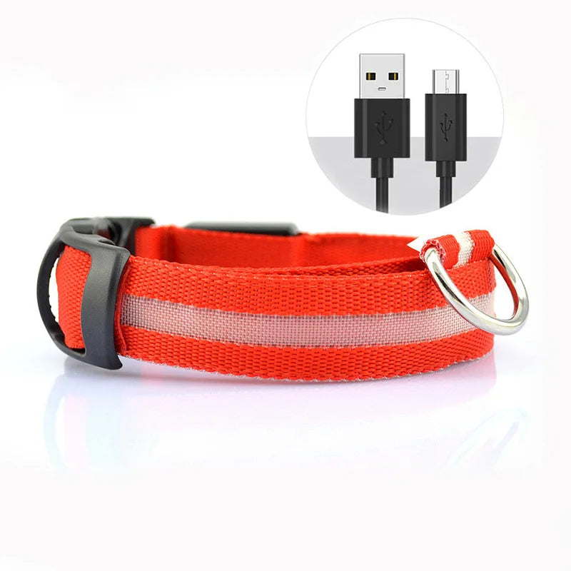 LED Illuminated Dog Collar Adjustable Flashing Lights USB Rechargeable Suitable For Small,Medium,Large,Dog Pet Safety Harness