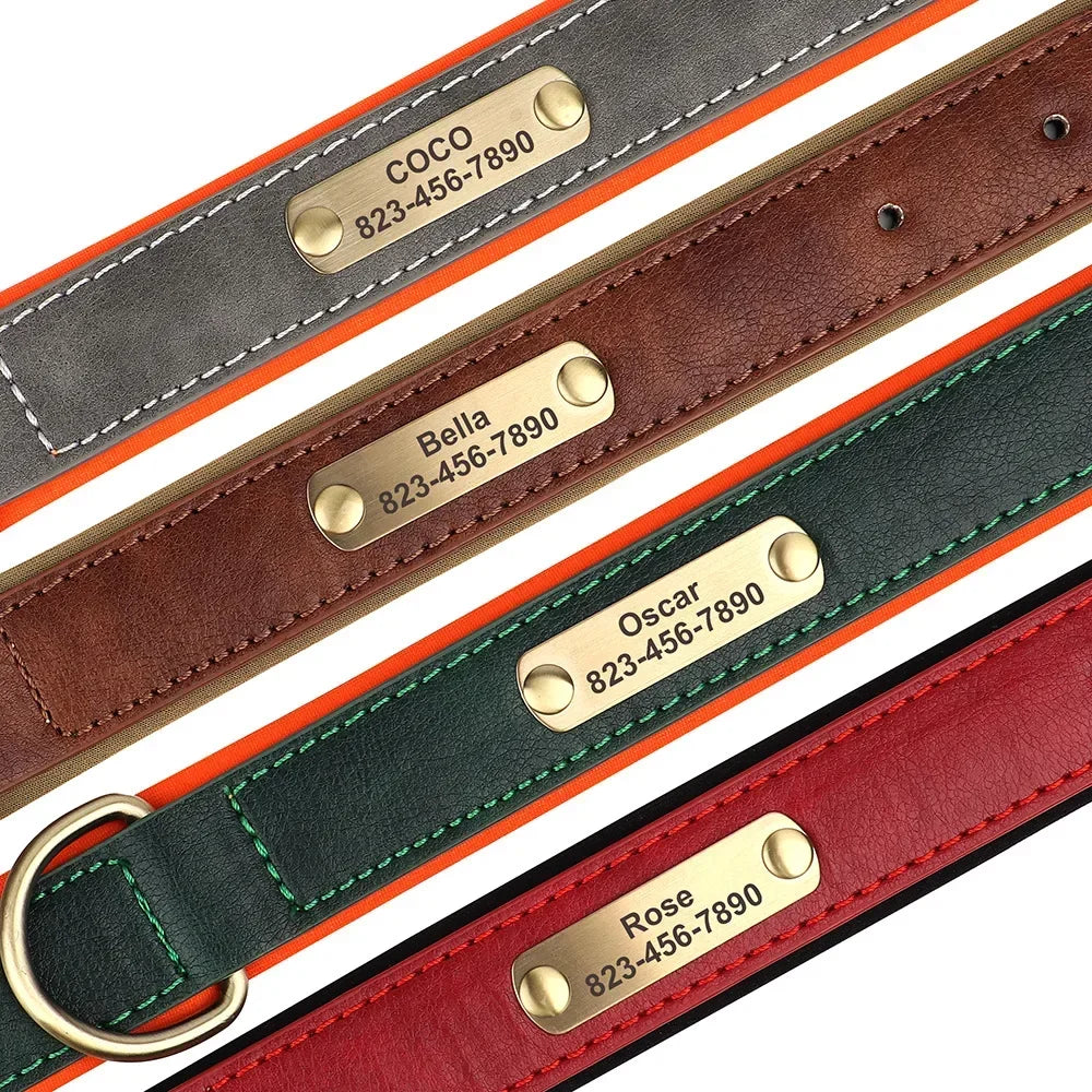Personalized Leash Custom Dog Collar PU Leather Pet Dog Tag Collars Free Engraved Nameplate For Small Medium Large Dogs Pitbull