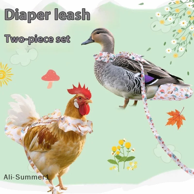 【E】1/2Pcs Cute Cartoon Fashion Chicken Duck Vest Diaper Hen Belt Pet Traction Rope Set Comfortable Leads Pet Poultry Supplies