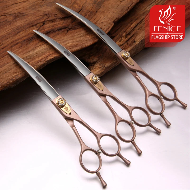 Fenice JP440C Steel Dog Scissors 7/7.5/8 Inch Pet Grooming Shears Curved Hair Trimming Scissors for Dogs Professional Groomer