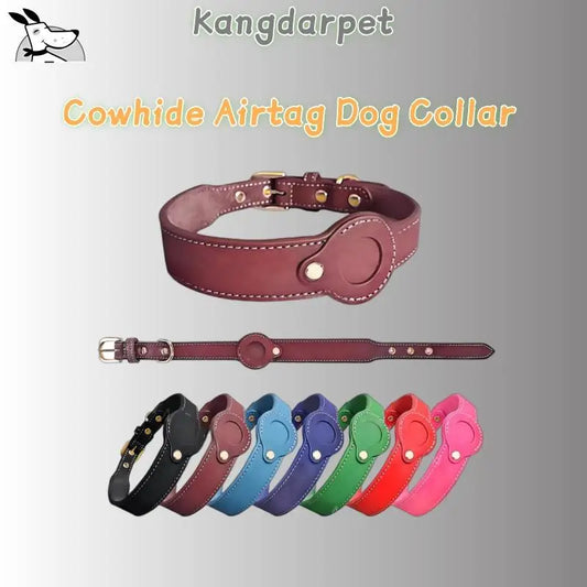 Leather collar locator collar pet dog collar tracking Full grain cowhide detachable