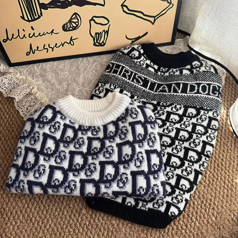 Pet Dog Clothes Luxury Designer Dog Winter Clothes XS-2XL Pet Warm Soft Puppy Sweaters Knitted French Bull Knitwear