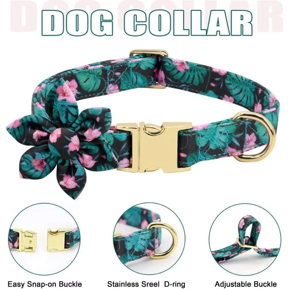 Cute Girl Dog Collars, Harnes & Leashes Set - Adjustable Dog Collar and Leash Set with lower - Sot Mesh Dog Vest Harnor Puppies