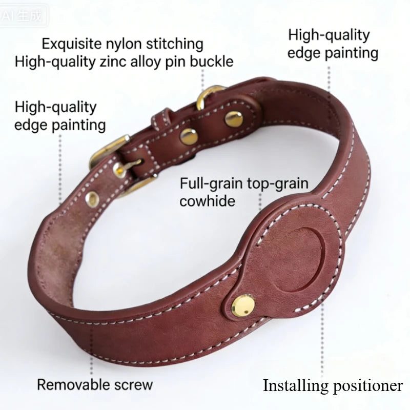 Leather collar locator collar pet dog collar tracking Full grain cowhide detachable