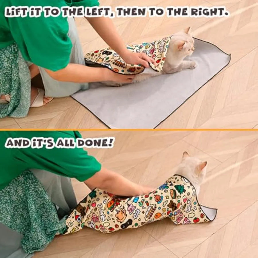 Cat Grooming Wrap Self-Adherent Soft Cat Blanket to Wrap Nail Clipping Anti-Bite Anti-Scratch Anti-Escape Calming Wrap