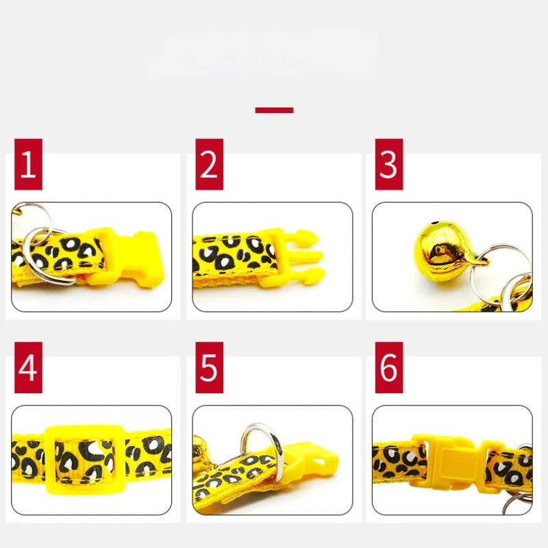 Cute Leopard Print Cat Dog Collars Adjustable Buckle Puppy Cartoon Pet Puppy Collars Leads Pet Accessories Cat Supplies