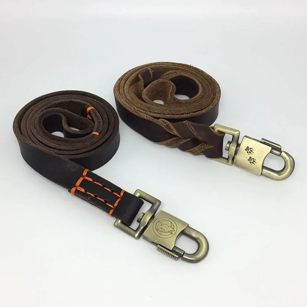 Leather Heavy Duty Dog Leash Upgrade Widen Braided Dog Leash Brown Training Leather Pet Leash Suitable for Medium and Large Dogs