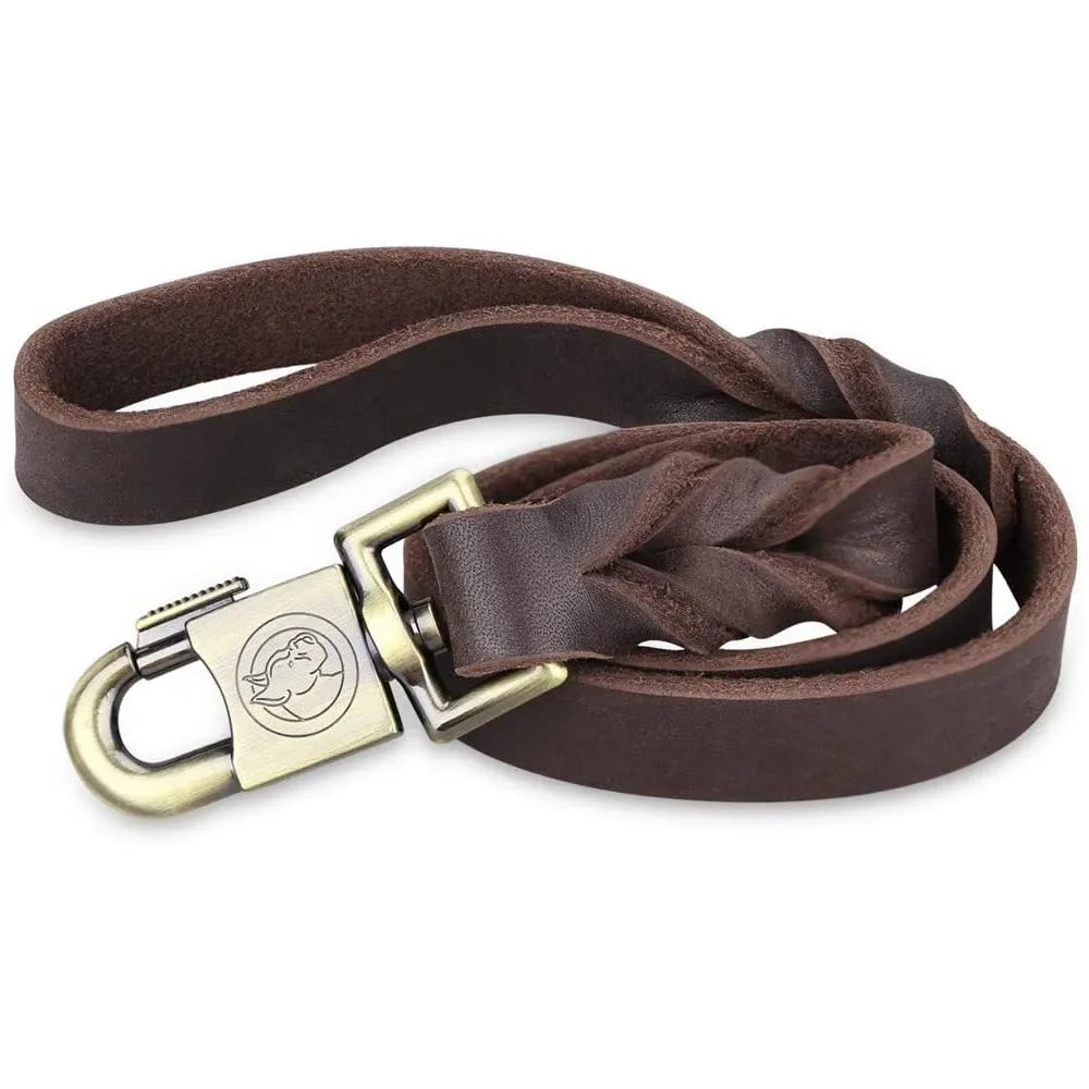 Leather Heavy Duty Dog Leash Upgrade Widen Braided Dog Leash Brown Training Leather Pet Leash Suitable for Medium and Large Dogs