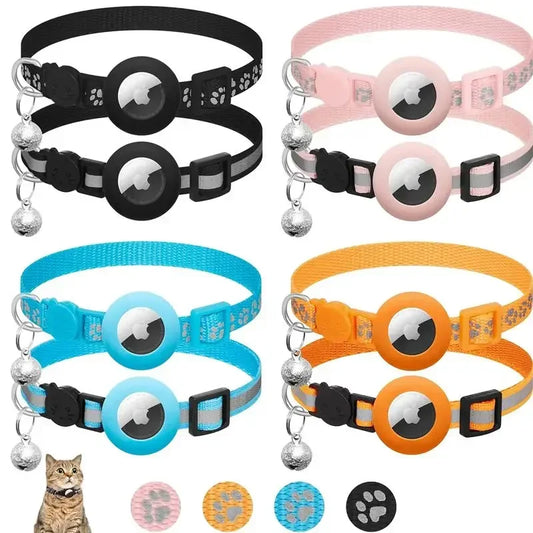Adjustable Reflective Cat Collar with Bell Airtag Compatible GPS Safety Collar for Kittens Puppies 7-12In