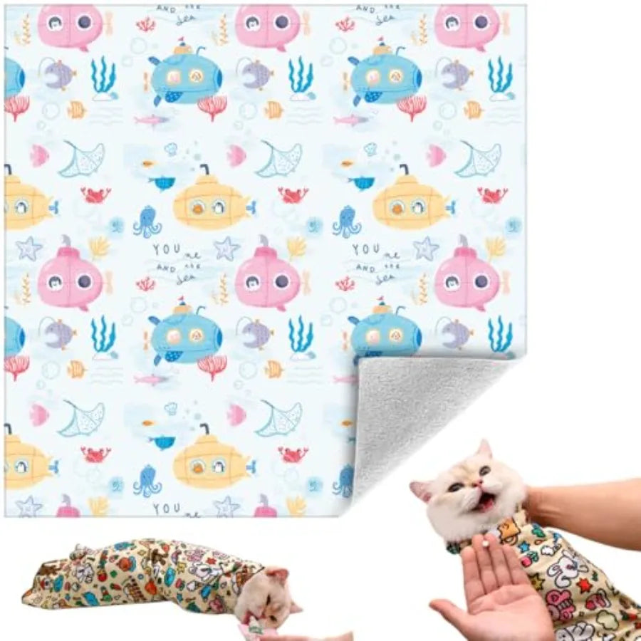 Cat Grooming Wrap Self-Adherent Soft Cat Blanket to Wrap Nail Clipping Anti-Bite Anti-Scratch Anti-Escape Calming Wrap